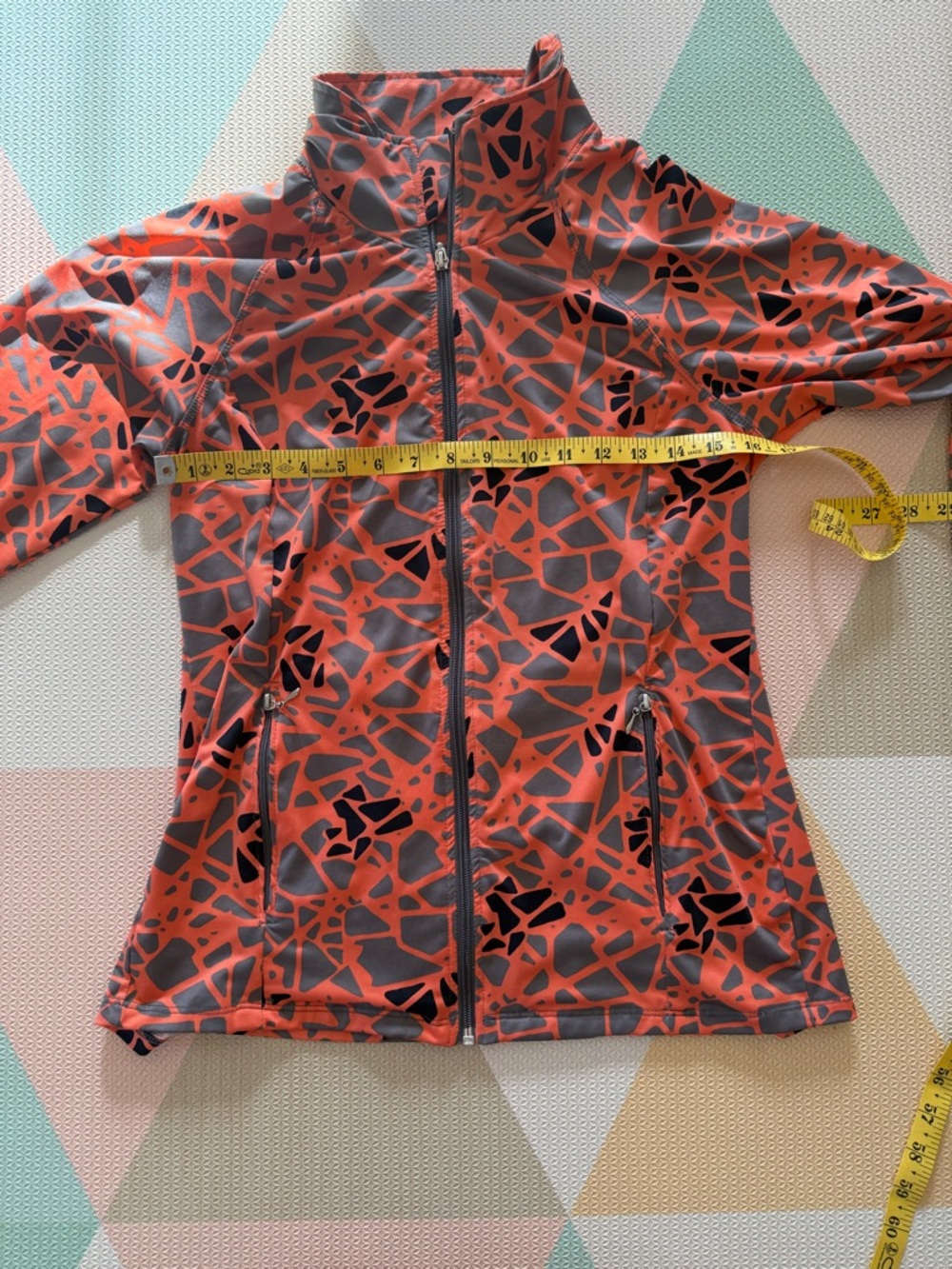 EleVen by Venus Williams Orange and Gray Printed Zip-Up Jacket Size Medium - Picture 5 of 7